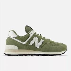 NEW NEW BALANCE men's classic 574 lifestyle sneakers in dark olivine with sea sa
